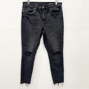 Blank NYC The Bond Raw Hem Distressed Jeans in Washed Black Size 31